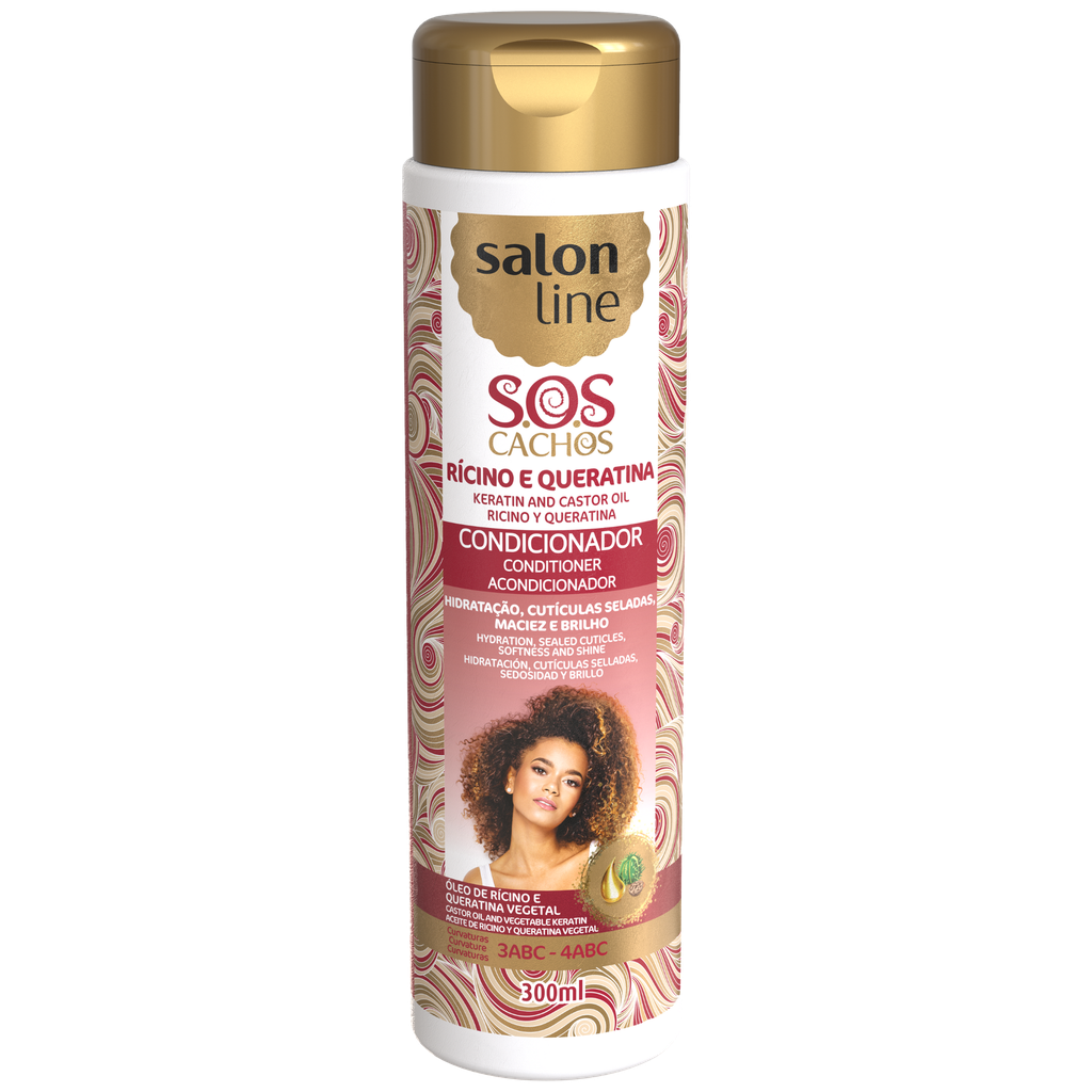 Conditioner - SOS Curls - Castor Oil and Keratin - Deeply Repairs and Restores Hair - Salon Line 300ml