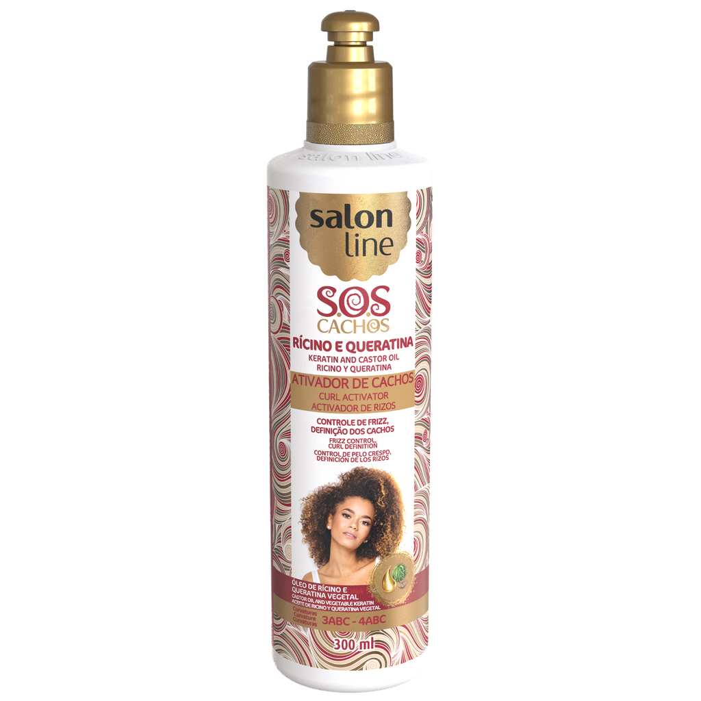 Leave-In Cream with Activator - SOS Curls - Castor Oil and Keratin - Defines and Strengthens Curls - Salon Line 300ml