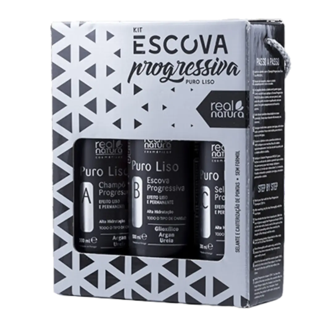 Brazilian Straightening Without Formaldehyde - Puro Liso 3 Steps ABC - Real Natura 300ml 500ml 300ml