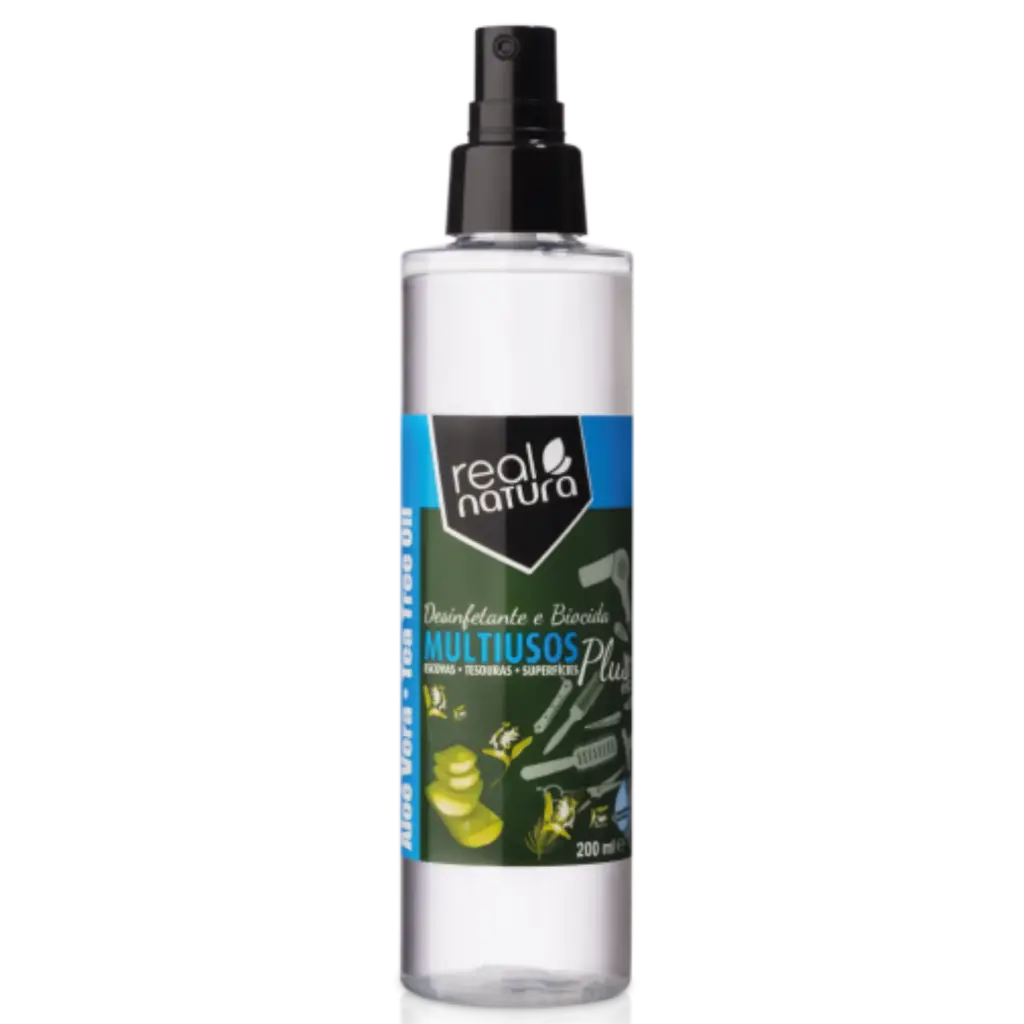 Desinfetante e biocida multiusos - escovas, tesouras, superfícies - com aloé vera e óleo de melaleuca - Real Natura 200ml