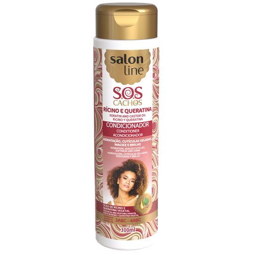 [7898009430156] Après-Shampooing - SOS Boucles - Huile de Ricin et Kératine - Répare et Restaure Profondément les Cheveux - Salon Line 300ml