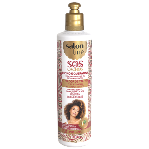 [7898009430187] Crème de Coiffage avec Activateur - SOS Boucles - Huile de Ricin et Kératine - Définit et Renforce les Boucles - Salon Line 300ml