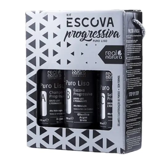 Alisamento Escova Progressiva Sem Formol - Puro Liso 3 Passos ABC - Real Natura 300ml 500ml 300ml